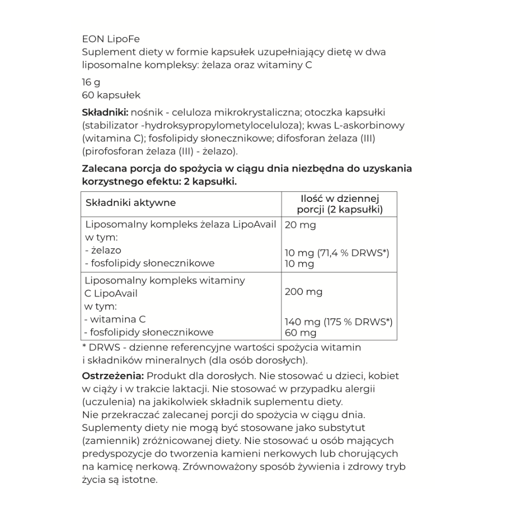 EON LipoFe – Liposomal Iron 20mg - obrazek 3